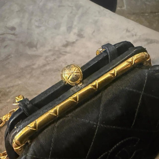 A Rare 1990s Black Satin Silk Evening Bag by Chanel For Sale - Image 9 of 17