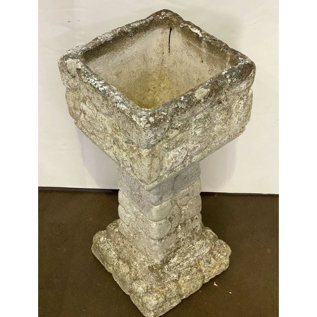 English Square Pedestal Garden Planters With Cobblestone Relief (Four Available) For Sale - Image 4 of 12