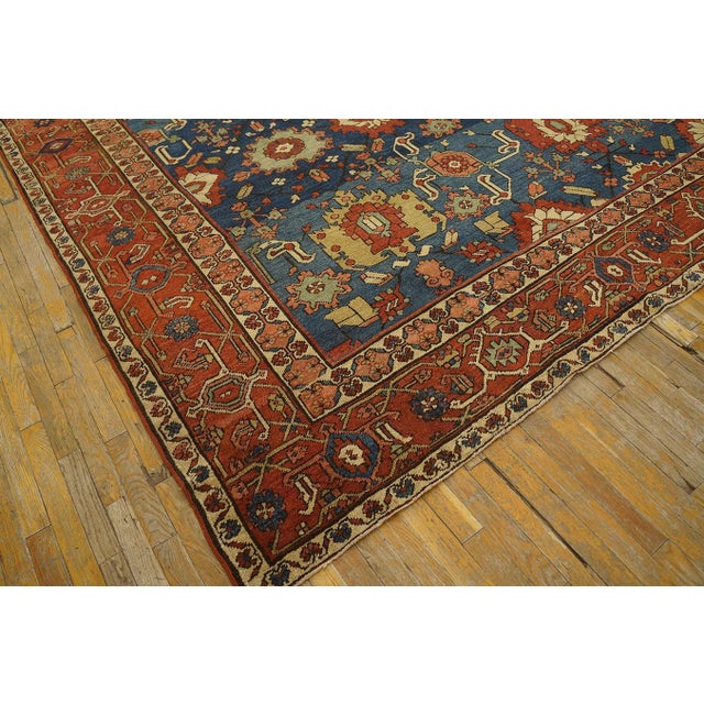 1880s Royal Blue Medallion Tribal Antique n.w. Persian Serapi Rug 12' X 14' 6" Wool Carpet For Sale - Image 15 of 18