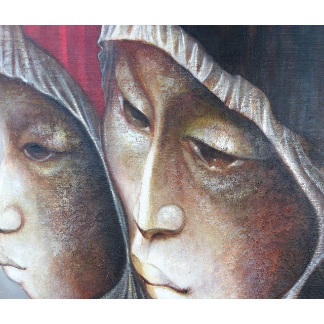 1970s Mexican Artist Mario Lopez Cano Oil Painting on Canvas For Sale - Image 5 of 11