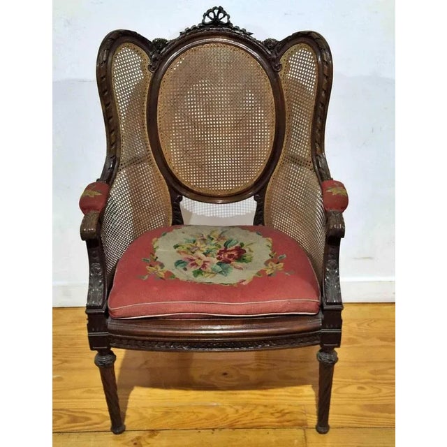 Portuguese chair louis xv style 19th century in mahogany wood seats, armrests and back in straw. Small defects. Dim.: 113...