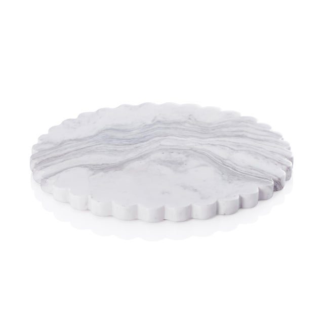 Daisy 14" Scalloped Edge Marble All Purpose Serving Board For Sale - Image 4 of 4