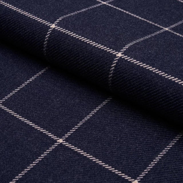 Schumacher Bancroft Wool Plaid Fabric in Navy For Sale