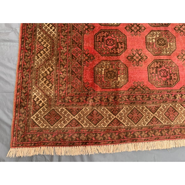 Vintage Turkmen Ersari Tekke Hand-Knotted Rug Rare Tribal Design, Soft Wool Pile Rug For Sale - Image 9 of 12