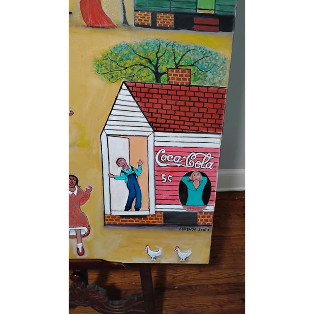 Folk Art Original Lorenzo Scott Oil Paint "Where Lorenzo Was Raised Up in West End". For Sale - Image 3 of 13