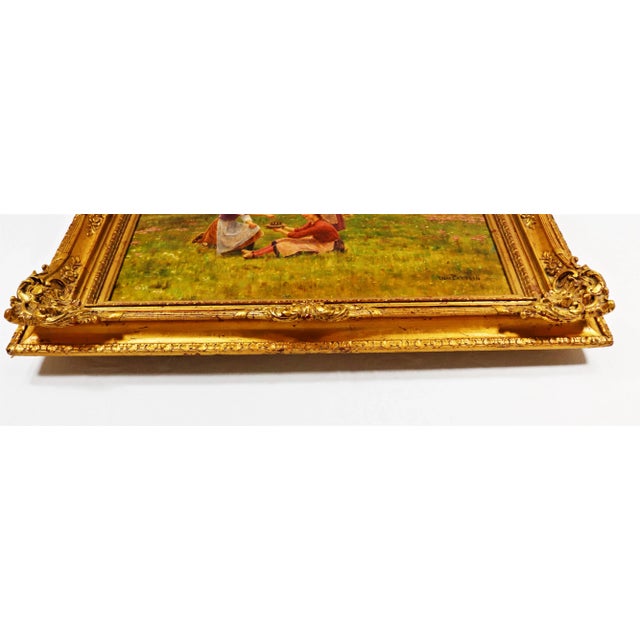 Late 19th Century Oil on Canvas "Feeding the Birds" by César Pattein ( French 1850 - 1931) For Sale - Image 5 of 12