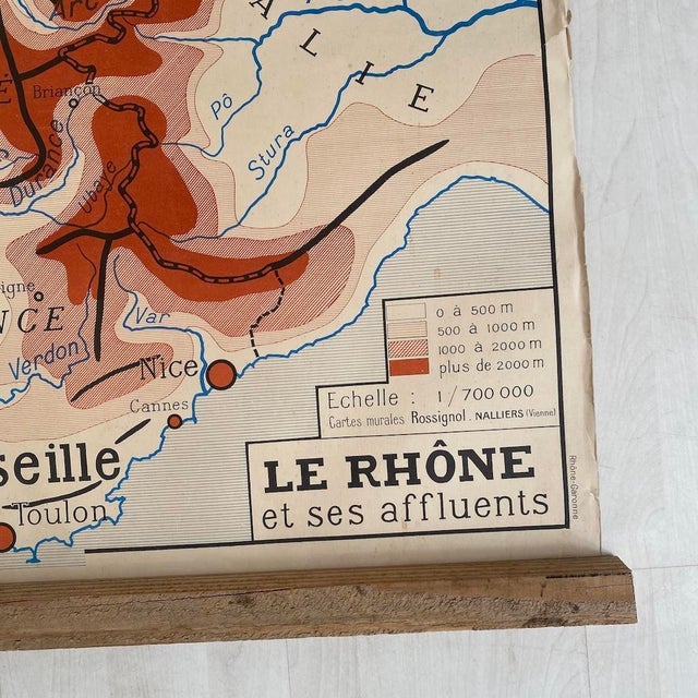Vintage School Map, The Garonne / the Rhone, 1950s For Sale - Image 9 of 11