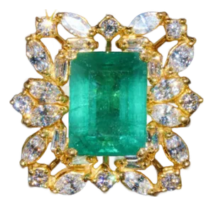 GIA Certified Natural 9CTS VS F Diamond Emerald 18K Solid Gold Dinner Ring, size 5.75
