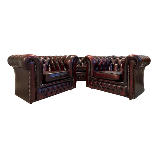 Chesterfield Sofa and Chairs, Set of 3 For Sale