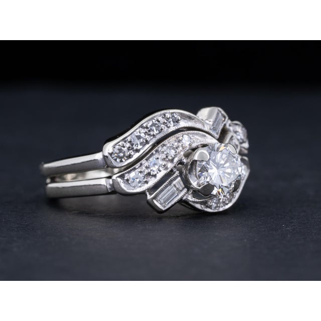 Vintage Art Deco Diamond Engagement Ring Wedding Set 14k White Gold Size 4.75 For Sale - Image 4 of 6