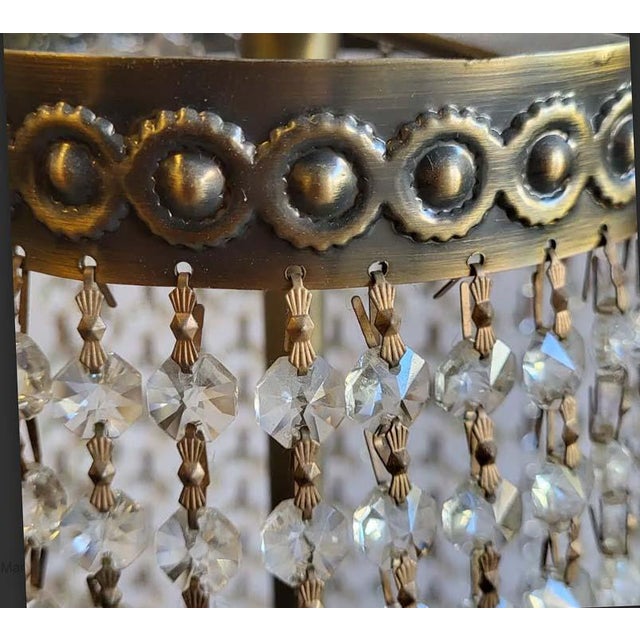 1960s Vintage Neoclassical French Empire Style Crystal Basket Chandelier - As Is For Sale - Image 5 of 6