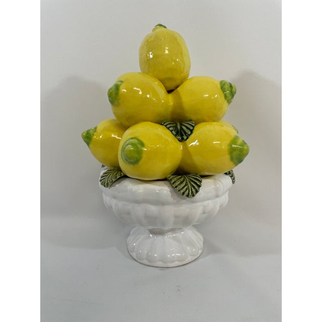 Farmhouse Vintage Majolica Lemon Topiary on Pedestal Bowl From Portugal For Sale - Image 3 of 16