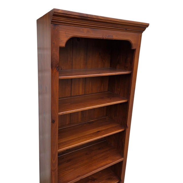 1990s Ethan Allen Country Craftsman Bookshelf Cabinet Shelf Display Knotty Pine Hutch For Sale - Image 10 of 15