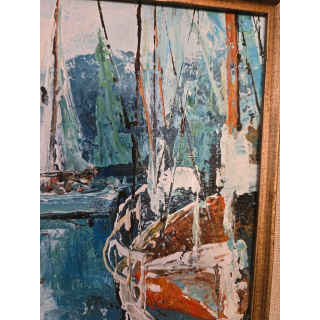 Sailboats in the Harbor Painting by Edward Barton (1926-2012) For Sale In Los Angeles - Image 6 of 9