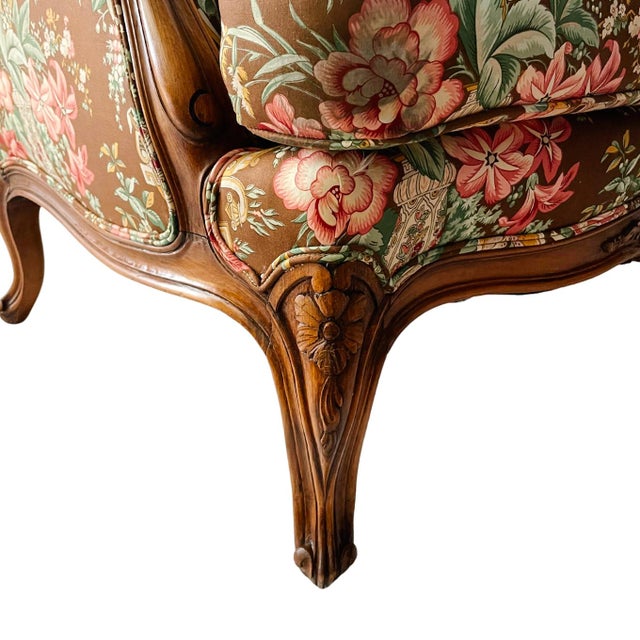 Mid 20th Century Mocha Mousse Chinoiserie Upholstery Bergere Chairs - a Pair For Sale - Image 9 of 12