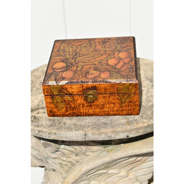 Vintage Pyrography Carved Lidded Box W/Leaves & Fruit For Sale - Image 11 of 13