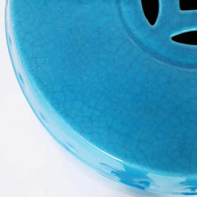 Ceramic Terra Cotta Garden Seats With a Blue Glaze - Set of 4 For Sale - Image 7 of 11