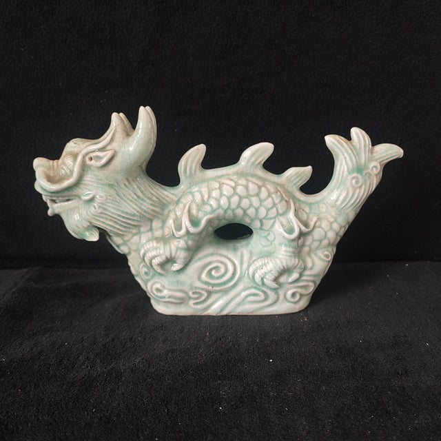 Chinese Ceramic Ornament,Longqun Ware Hand Carved Celadon Glaze Porcelain Dragon Statue For Sale - Image 4 of 10