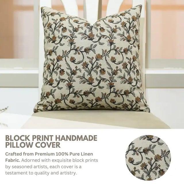 Bring the beauty of a floral downpour into your home with the "Pushp Varsha" block print handmade cushion cover. Crafted...
