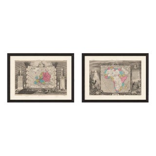 Antique Maps of Europe and Africa by Levasseur, 1845, Set of 2 For Sale