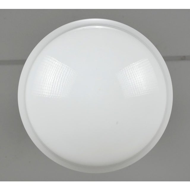 Antique Schoolhouse White Milk Glass Brass Chain Pendant Light For Sale - Image 4 of 7