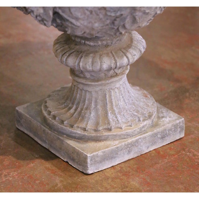 Gray Pair of Mid-Century French Weathered Cast Lead Garden Urn Planters For Sale - Image 8 of 11