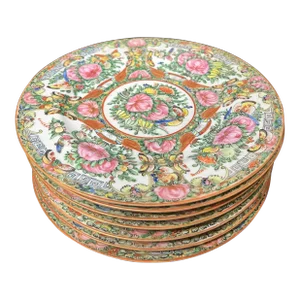 Early 20th Century Rose Medallion Dinner Plates- Set of 7