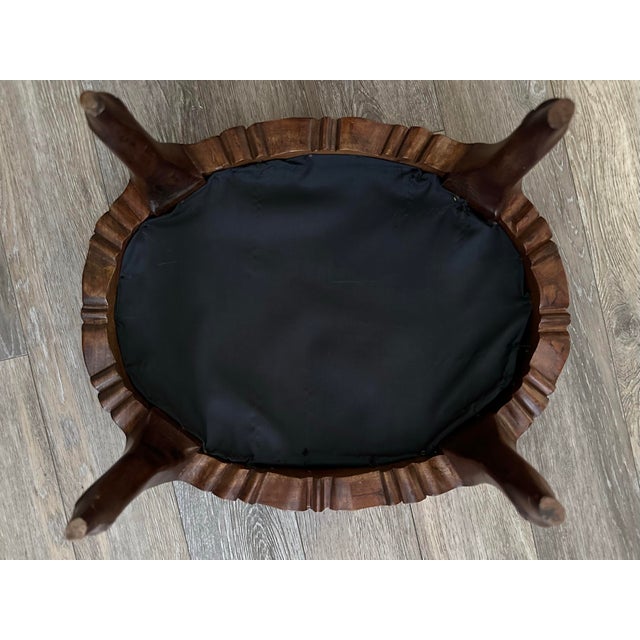 Victorian Vintage Mid 20th Century Louis XV Oval Shaped Wood and Red Velvet Upholstered Footstool For Sale - Image 3 of 11