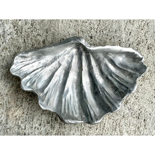 Vintage Coastal Cast Pewter Clam Shell Bowl For Sale - Image 4 of 12