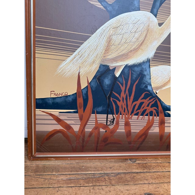 1970 Large Mid Century Modern Egret Wall Art - 1 Pair