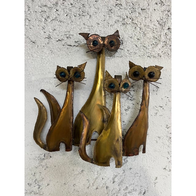 MidCentury Brutalist Metal Wall Art Cat Sculpture by Curtis Jere