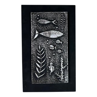 1970s Lyszel Hammered Aluminum Enamel Abstract Wall Artwork, Signed For Sale