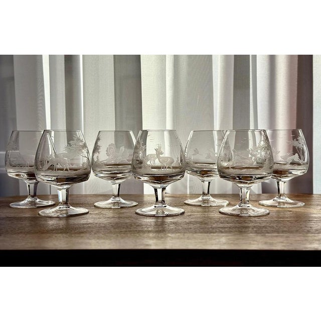 Vintage Hand Blown Cognac Glasses, Set of 7 For Sale - Image 8 of 12