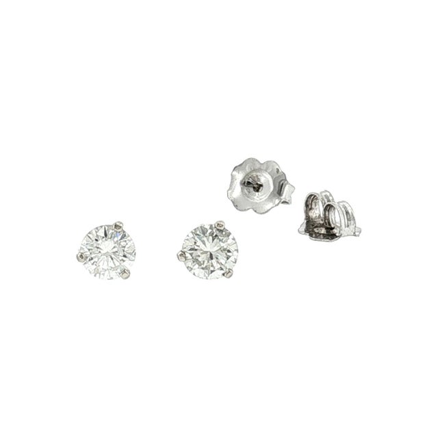 Mid-Century Modern Vintage 14 Karat White Gold Natural .080 Carat Diamond Stud Earrings For Sale - Image 3 of 5