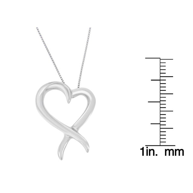 .925 Sterling Silver Open Heart-Shaped Awareness Ribbon Pendant Necklace For Sale - Image 4 of 4