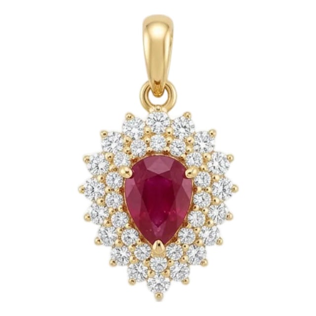 Natural 18k Gold Pendant, 0.73ct Ruby, 0.64ct Diamonds For Sale