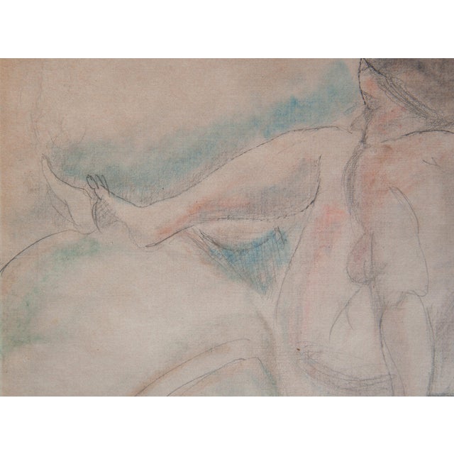 French Expressionist Original Colored Drawing Painting Seated Nude Young Woman by Jules Pascin, 1920 For Sale - Image 10 of 12