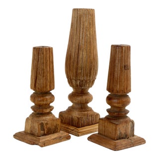 Antique French Architectural Wood Candlesticks, Set of 3 For Sale