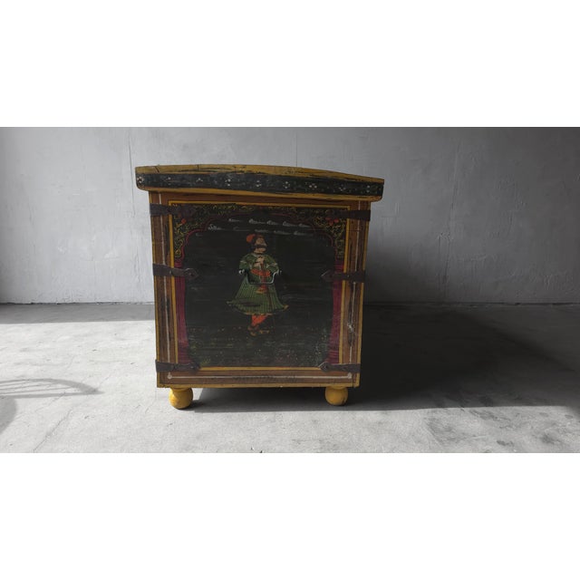 Huge Hand Painted 19th Century Indian Wedding Dowry Trunk For Sale - Image 9 of 15
