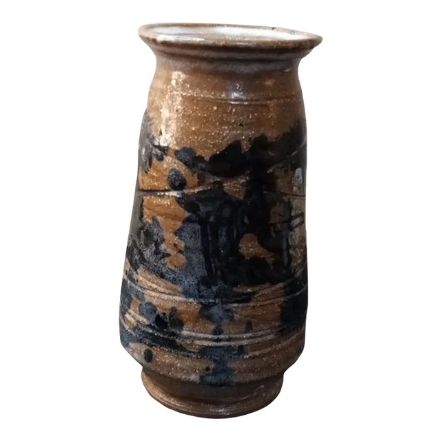 1980s Signed Art Studio Pottery Textured Vase For Sale