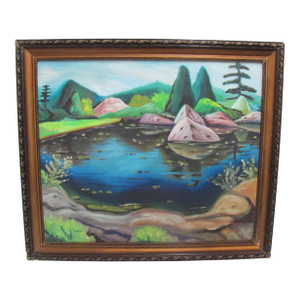 Arthur Lismer Signed Framed River Landscape Surreal Oil Painting on Board