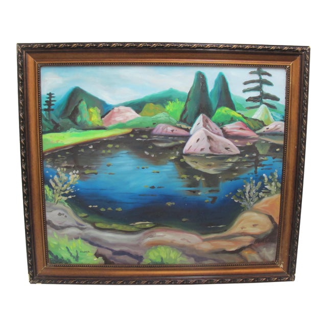 Signed Attributed to Arthur Lismer Framed River Landscape Surreal Oil Painting For Sale