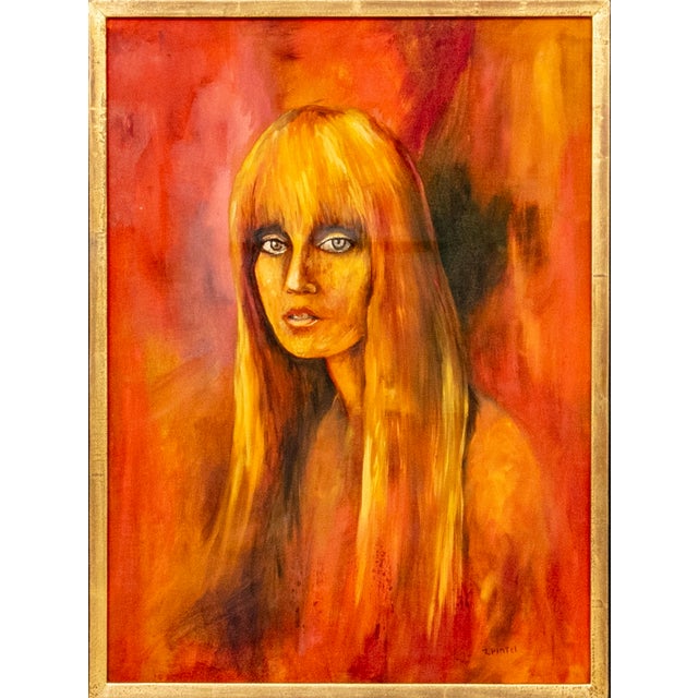 Vintage Mid-Century Expressionist Oil Painting Portrait of a Blonde Woman by Z Pintel, Framed A captivating original...