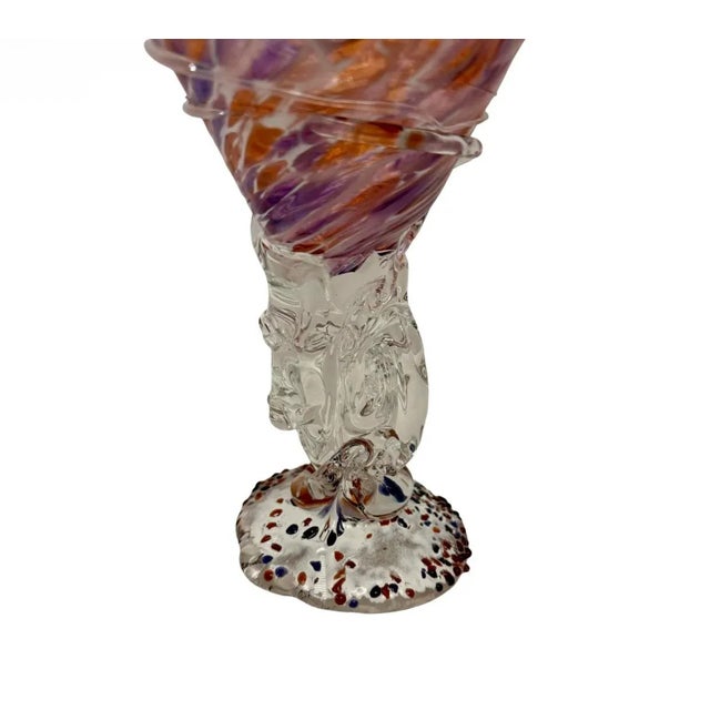 1980s Vintage Hand Blown Studio Art Glass 9.25” Tall Vase Compote Pedestal Bowl. For Sale - Image 5 of 7
