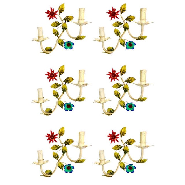 Floral Wall Lights in Metal, 1960s, Set of 6 For Sale - Image 10 of 10