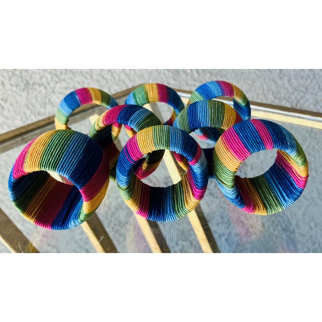 Late 20th-Century Vibrant & Chic Multi-Colored Woven Napkin Rings - Set of 8 For Sale - Image 9 of 18