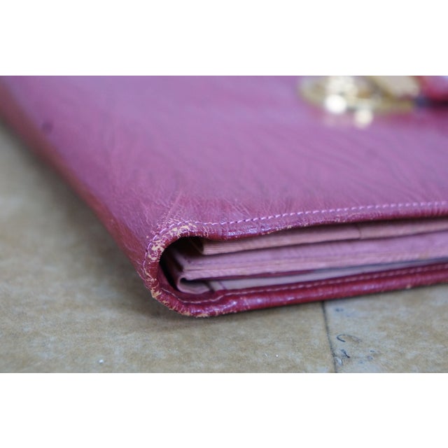 Vintage Red Leather Textured Journal Planner With Lock & Key Diary Portfolio For Sale - Image 6 of 16