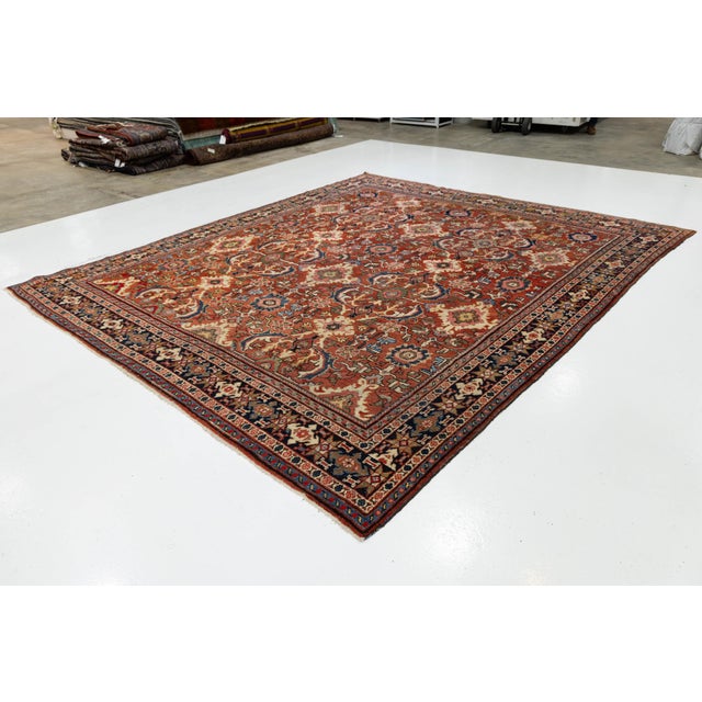 Vintage Persian Mahal Wool Rug - Hand-Knotted Antique Floral Area Rug in Red For Sale - Image 4 of 10