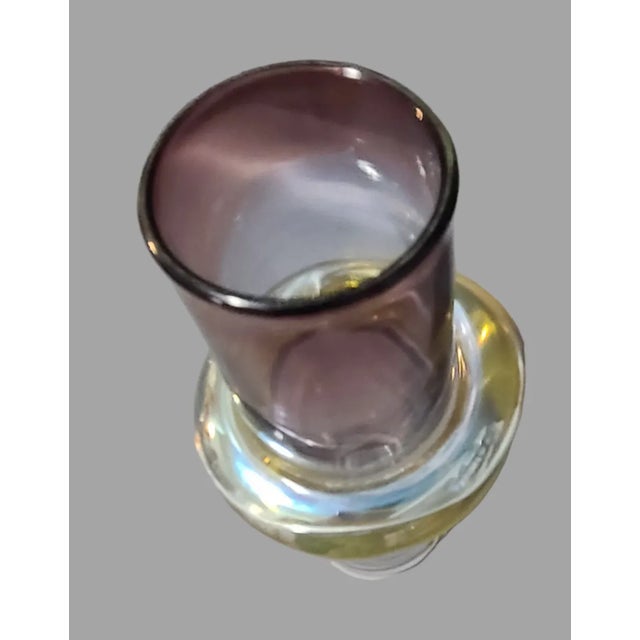 Mid-Century-Modern Hand-Blown Studio Art Glass Iridescent Ring Vase For Sale - Image 4 of 5