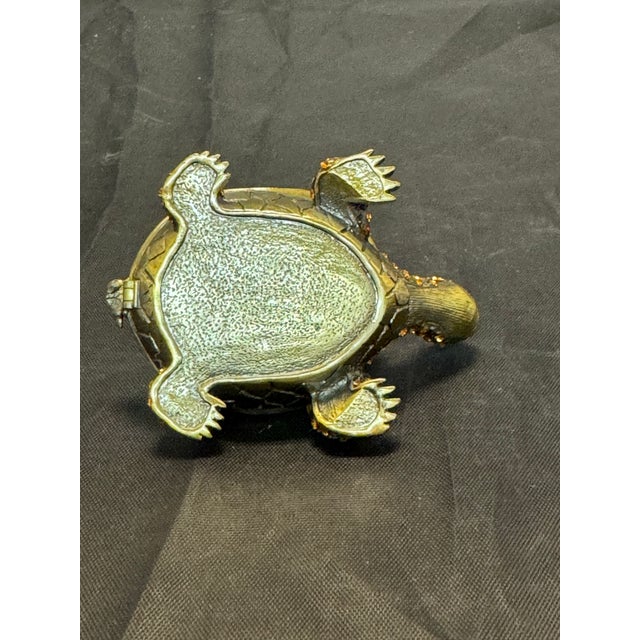 Bejeweled Turtle & Baby Trinket Box Enameled Crystal Goldtone Mother Child VTG For Sale - Image 4 of 10